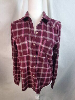 Hollister Plaid Red Flannel Shirt Button‎ Up Long Sleeve Women's Size Small
